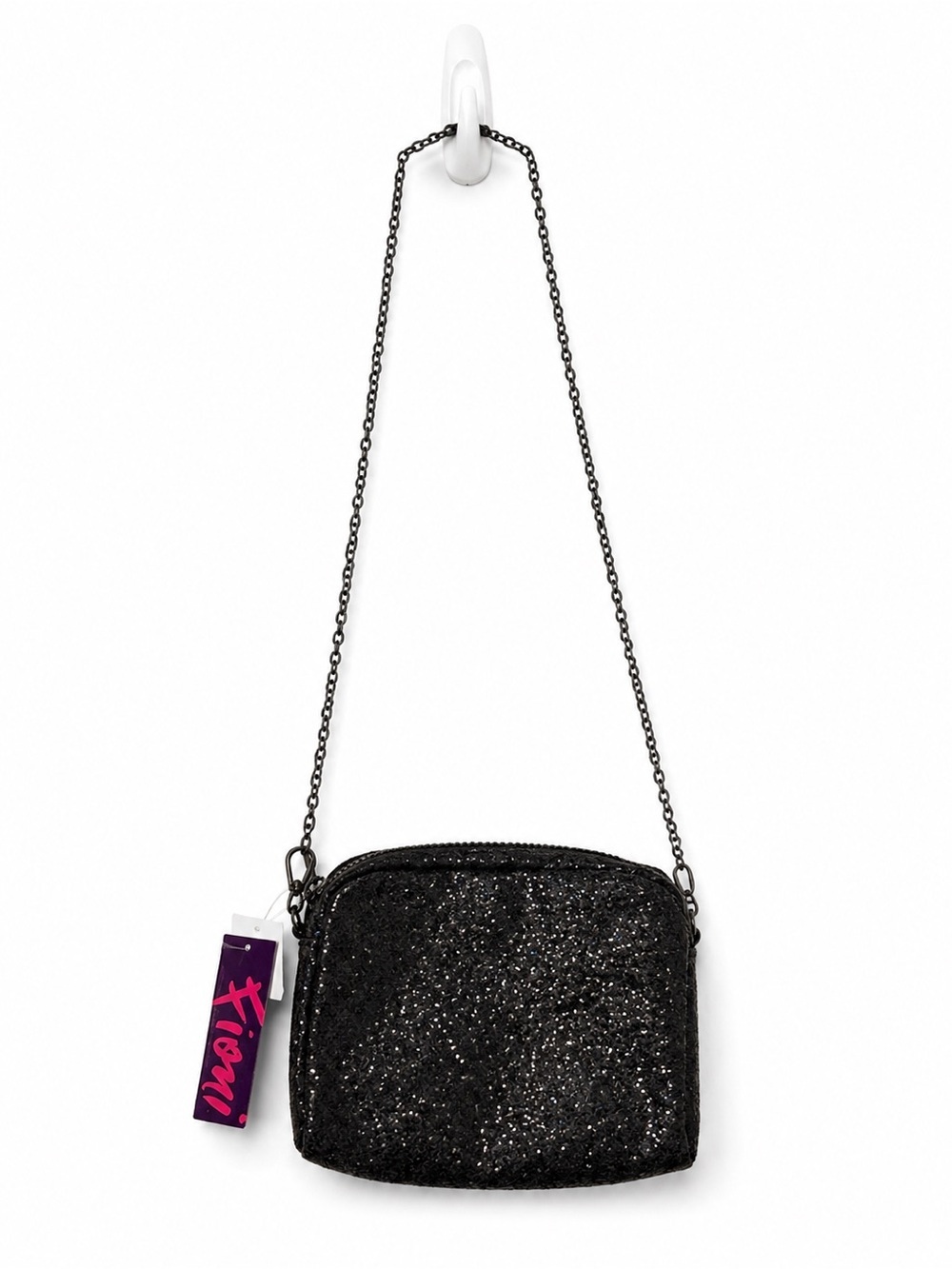 Tianni Black Glitter Chain Strap Crossbody Evening Bag